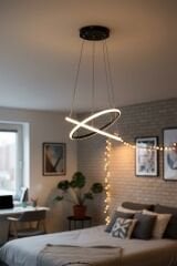 Halka Model 2 Şeritli Sarkıt Led Avize, 3 Renk Yanabilen Led Avize, Modern Salon Oturma Odası Led Avize