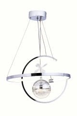 Hilal Tek Toplu Krom Renk Sarkıt Led Avize, 3 Renk Işık Özellikli Power Led Avize