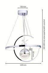 Hilal Tek Toplu Krom Renk Sarkıt Led Avize, 3 Renk Işık Özellikli Power Led Avize