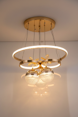 Galaksi Serisi 3 Toplu Gold Sarkıt Led Avize, 3 Renk Işık Özellikli Power Led Avize