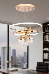 Galaksi Serisi 3 Toplu Gold Sarkıt Led Avize, 3 Renk Işık Özellikli Power Led Avize