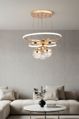 Galaksi Serisi 3 Toplu Gold Sarkıt Led Avize, 3 Renk Işık Özellikli Power Led Avize