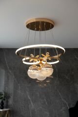 Galaksi Serisi 3 Toplu Gold Sarkıt Led Avize, 3 Renk Işık Özellikli Power Led Avize