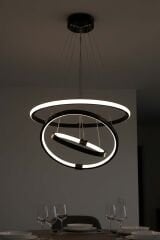 Halka Model 3 Şeritli Sarkıt Led Avize, 3 Renk Yanabilen Led Avize, Modern Salon Oturma Odası Led Avize