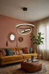 Halka Model 3 Şeritli Sarkıt Led Avize, 3 Renk Yanabilen Led Avize, Modern Salon Oturma Odası Led Avize