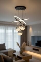 Orkide Model 3 Toplu Sarkıt Led Avize, 3 Renk Yanabilen Led Avize, Modern Salon Oturma Odası Led Avize