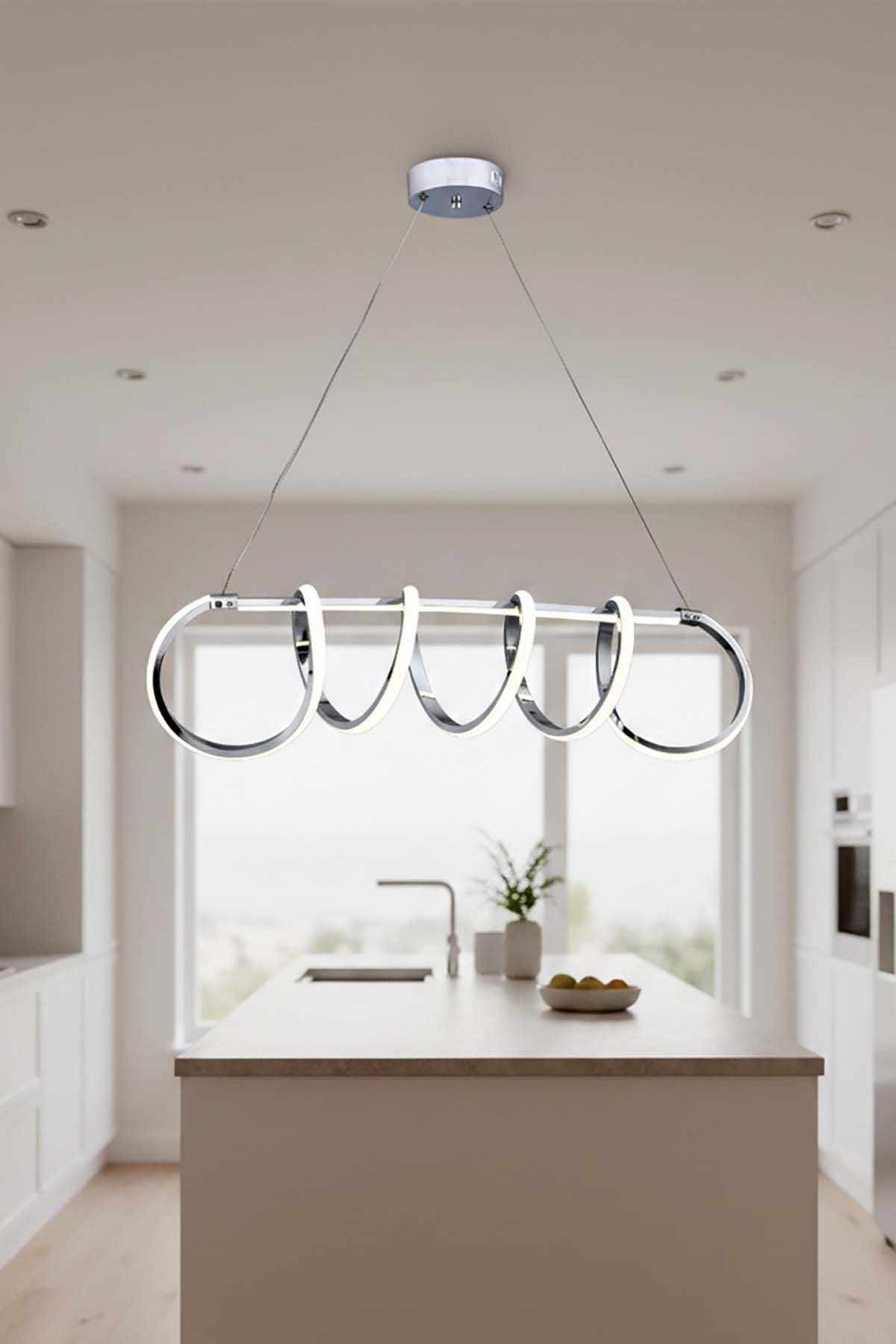 Sare Serisi Krom Sarkıt Led Avize, Yemek Masası Salon Oda Sarkıt Led Avize, 3 Renk Yanabilen Power Led Avize