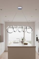 Sare Serisi Krom Sarkıt Led Avize, Yemek Masası Salon Oda Sarkıt Led Avize, 3 Renk Yanabilen Power Led Avize