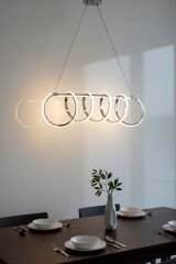 Sare Serisi Krom Sarkıt Led Avize, Yemek Masası Salon Oda Sarkıt Led Avize, 3 Renk Yanabilen Power Led Avize