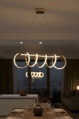 Sare Serisi Gold Sarkıt Led Avize, Yemek Masası Salon Oda Sarkıt Led Avize, 3 Renk Yanabilen Power Led Avize