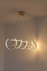 Sare Serisi Gold Sarkıt Led Avize, Yemek Masası Salon Oda Sarkıt Led Avize, 3 Renk Yanabilen Power Led Avize