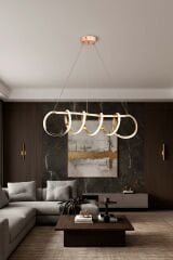 Sare Serisi Gold Sarkıt Led Avize, Yemek Masası Salon Oda Sarkıt Led Avize, 3 Renk Yanabilen Power Led Avize