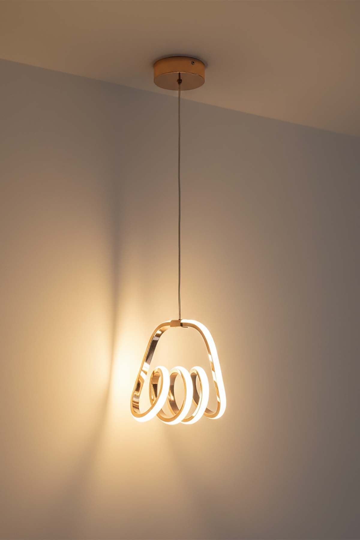 Yay Model Gold Power Led Avize, 3 Renk Yanabilen Lüks Led Avize, Mutfak Salon Hol Oda Led Sarkıt Avize