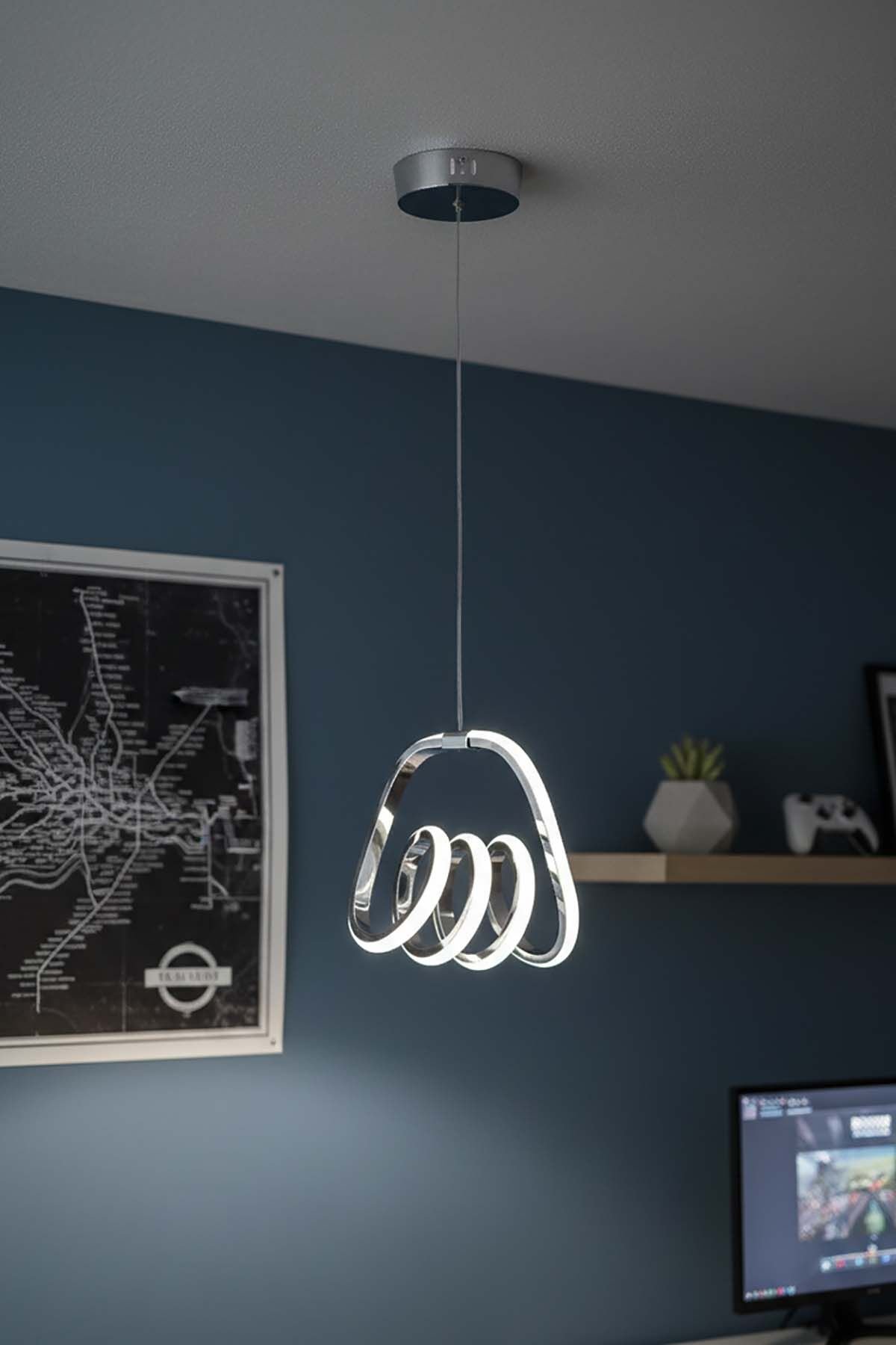 Yay Model Krom Power Led Avize, 3 Renk Yanabilen Lüks Led Avize, Mutfak Salon Hol Oda Led Sarkıt Avize