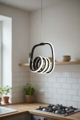 Yay Model Siyah Power Led Avize, 3 Renk Yanabilen Lüks Led Avize, Mutfak Salon Hol Oda Led Sarkıt Avize