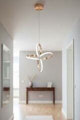 Yonca Model Gold Power Led Avize, 3 Renk Yanabilen Lüks Led Avize, Mutfak Salon Hol Oda Led Sarkıt Avize