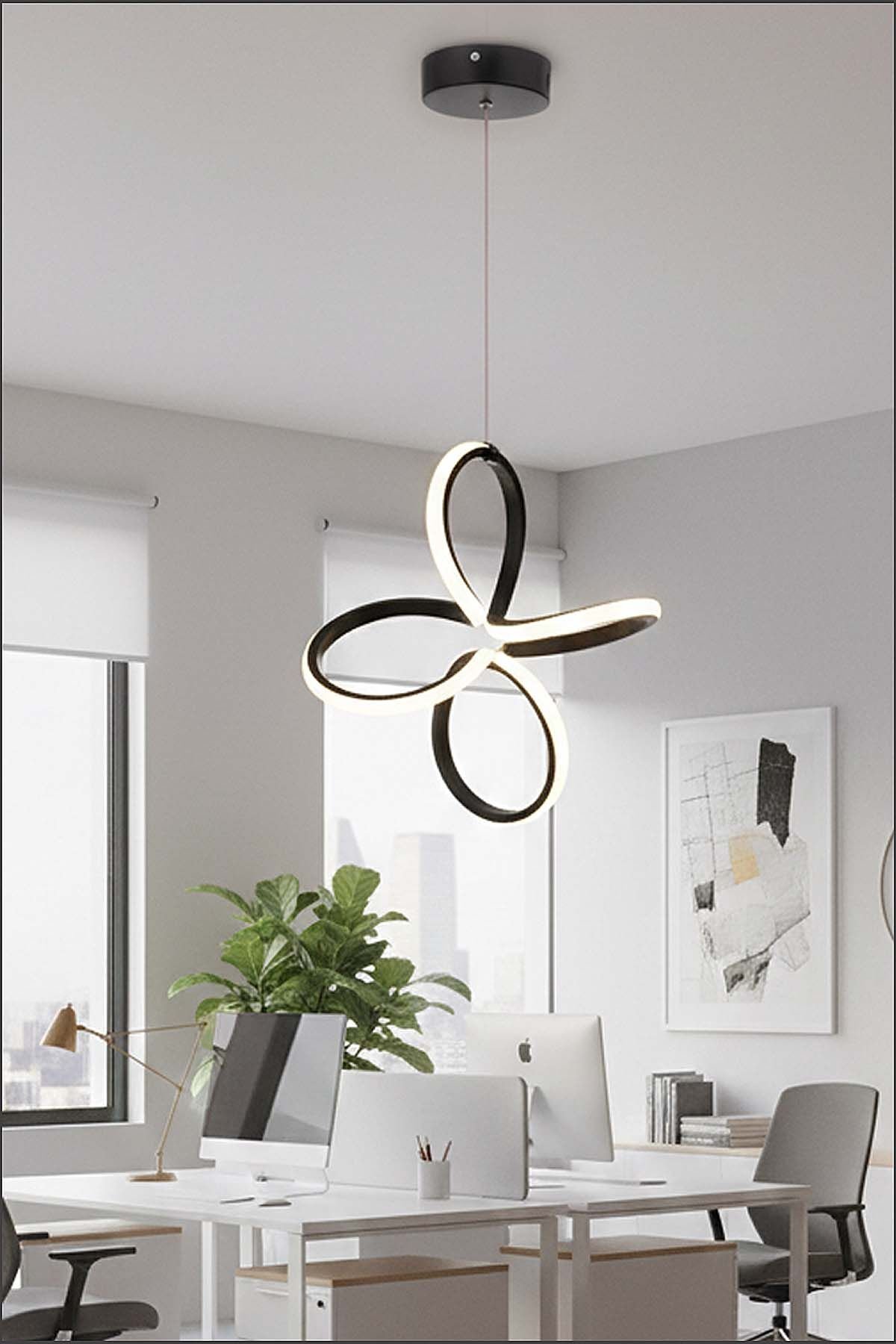 Yonca Model Siyah Power Led Avize, 3 Renk Yanabilen Lüks Led Avize, Mutfak Salon Hol Oda Led Sarkıt Avize