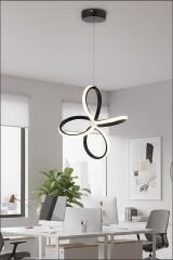 Yonca Model Siyah Power Led Avize, 3 Renk Yanabilen Lüks Led Avize, Mutfak Salon Hol Oda Led Sarkıt Avize