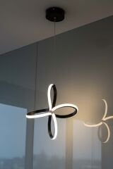 Yonca Model Siyah Power Led Avize, 3 Renk Yanabilen Lüks Led Avize, Mutfak Salon Hol Oda Led Sarkıt Avize