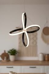 Yonca Model Siyah Power Led Avize, 3 Renk Yanabilen Lüks Led Avize, Mutfak Salon Hol Oda Led Sarkıt Avize