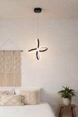 Yonca Model Siyah Power Led Avize, 3 Renk Yanabilen Lüks Led Avize, Mutfak Salon Hol Oda Led Sarkıt Avize