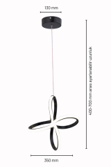 Yonca Model Siyah Power Led Avize, 3 Renk Yanabilen Lüks Led Avize, Mutfak Salon Hol Oda Led Sarkıt Avize