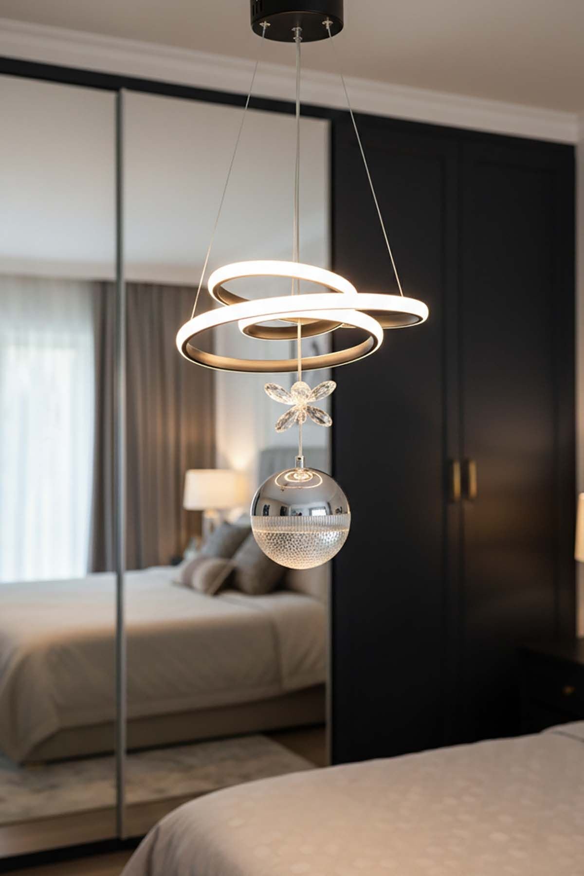 Paok Tek Toplu Siyah Power Led Avize, 3 Renk Yanabilen Power Led Avize, Mutfak Salon Hol Sarkıt Led Avize