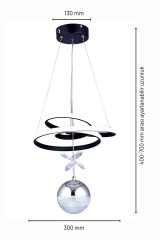 Paok Tek Toplu Siyah Power Led Avize, 3 Renk Yanabilen Power Led Avize, Mutfak Salon Hol Sarkıt Led Avize