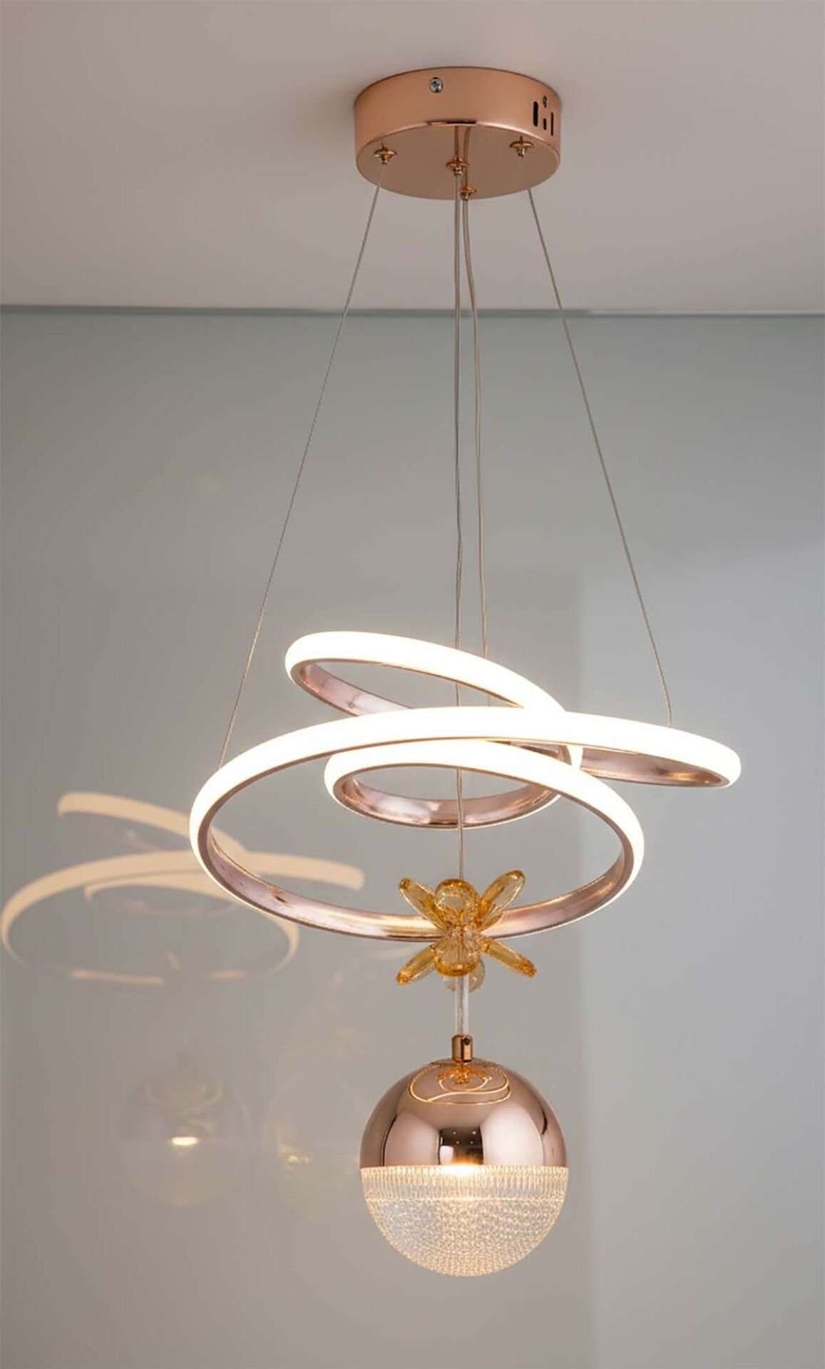 Paok Tek Toplu Gold Power Led Avize, 3 Renk Yanabilen Power Led Avize, Mutfak Salon Hol Sarkıt Led Avize