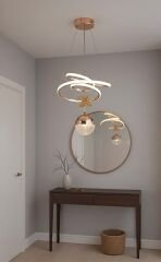 Paok Tek Toplu Gold Power Led Avize, 3 Renk Yanabilen Power Led Avize, Mutfak Salon Hol Sarkıt Led Avize