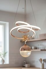 Paok Tek Toplu Gold Power Led Avize, 3 Renk Yanabilen Power Led Avize, Mutfak Salon Hol Sarkıt Led Avize