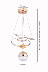 Paok Tek Toplu Gold Power Led Avize, 3 Renk Yanabilen Power Led Avize, Mutfak Salon Hol Sarkıt Led Avize