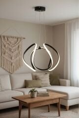 Kiev Serisi Büyük Siyah Led Avize, 3 Renk Yanabilen Power Led Avize, Mutfak Salon Hol Sarkıt Led Avize