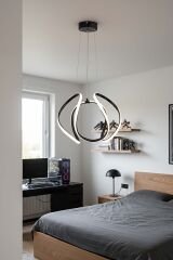 Kiev Serisi Büyük Siyah Led Avize, 3 Renk Yanabilen Power Led Avize, Mutfak Salon Hol Sarkıt Led Avize