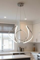 Kiev Serisi Büyük Krom Led Avize, 3 Renk Yanabilen Power Led Avize, Mutfak Salon Hol Sarkıt Led Avize