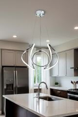 Kiev Serisi Büyük Krom Led Avize, 3 Renk Yanabilen Power Led Avize, Mutfak Salon Hol Sarkıt Led Avize