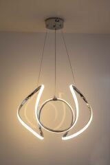 Kiev Serisi Büyük Krom Led Avize, 3 Renk Yanabilen Power Led Avize, Mutfak Salon Hol Sarkıt Led Avize