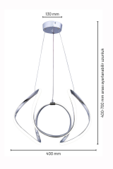 Kiev Serisi Büyük Krom Led Avize, 3 Renk Yanabilen Power Led Avize, Mutfak Salon Hol Sarkıt Led Avize