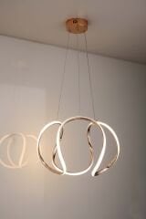 Kiev Serisi Büyük Gold Led Avize, 3 Renk Yanabilen Power Led Avize, Mutfak Salon Hol Sarkıt Led Avize