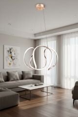 Kiev Serisi Büyük Gold Led Avize, 3 Renk Yanabilen Power Led Avize, Mutfak Salon Hol Sarkıt Led Avize