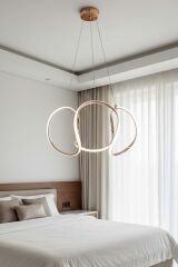 Kiev Serisi Büyük Gold Led Avize, 3 Renk Yanabilen Power Led Avize, Mutfak Salon Hol Sarkıt Led Avize