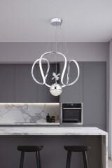 Kiev Serisi Tek Toplu Krom Led Avize, 3 Renk Yanabilen Power Led Avize, Mutfak Salon Hol Sarkıt Led Avize