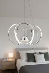 Kiev Serisi Tek Toplu Krom Led Avize, 3 Renk Yanabilen Power Led Avize, Mutfak Salon Hol Sarkıt Led Avize