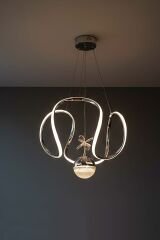 Kiev Serisi Tek Toplu Krom Led Avize, 3 Renk Yanabilen Power Led Avize, Mutfak Salon Hol Sarkıt Led Avize