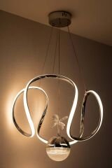 Kiev Serisi Tek Toplu Krom Led Avize, 3 Renk Yanabilen Power Led Avize, Mutfak Salon Hol Sarkıt Led Avize