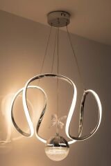 Kiev Serisi Tek Toplu Krom Led Avize, 3 Renk Yanabilen Power Led Avize, Mutfak Salon Hol Sarkıt Led Avize