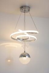 Paok Tek Toplu Krom Power Led Avize, 3 Renk Yanabilen Power Led Avize, Mutfak Salon Hol Sarkıt Led Avize