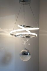 Paok Tek Toplu Krom Power Led Avize, 3 Renk Yanabilen Power Led Avize, Mutfak Salon Hol Sarkıt Led Avize