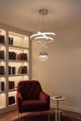 Paok Tek Toplu Krom Power Led Avize, 3 Renk Yanabilen Power Led Avize, Mutfak Salon Hol Sarkıt Led Avize