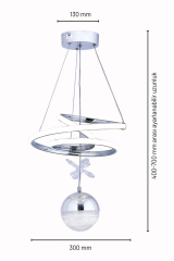 Paok Tek Toplu Krom Power Led Avize, 3 Renk Yanabilen Power Led Avize, Mutfak Salon Hol Sarkıt Led Avize